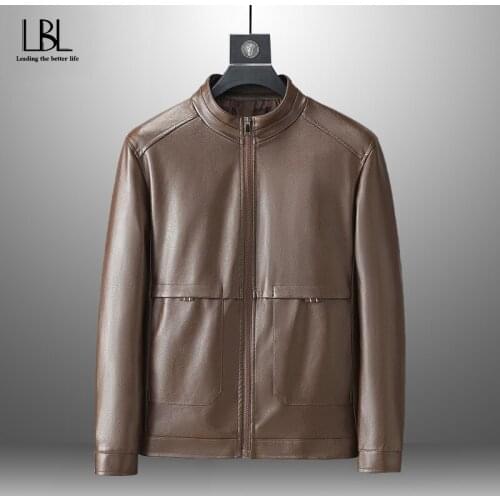 New Causal Vintage Leather Jacket Coat Men Outfit Motor Zip Pocket PU Jacket Men Faux Leather Jacket Male Jacket Outwear Fashion