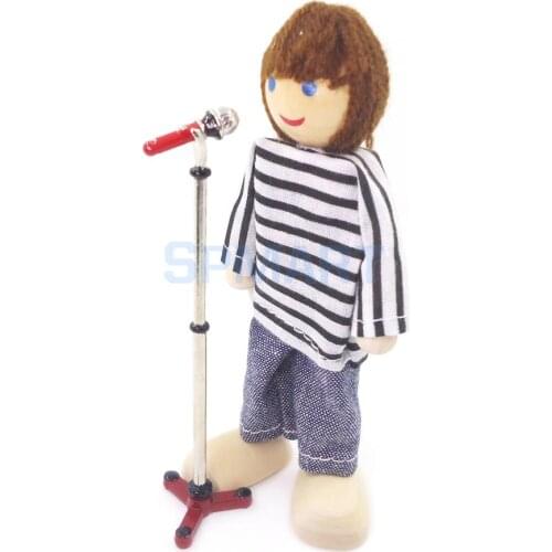 1/12 Dollhouse Miniature Alloy Microphone Mic Holder Music Room Decor Doll House Ornament Instrument