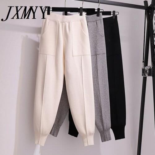 JXMYY Fashion Plus Size Womens Autumn And Winter Knitted Daddy Pants Harlan Cropped Trousers Draped High Waist Carrot Pants