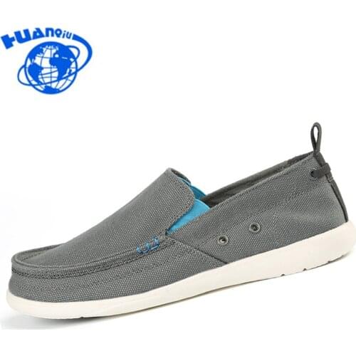 HUANQIU Canvas Mens Loafers Fashion Handmade Moccasins Soft Casual Slip On Croc Mens Boat Shoes Size 39~46 flats ST253
