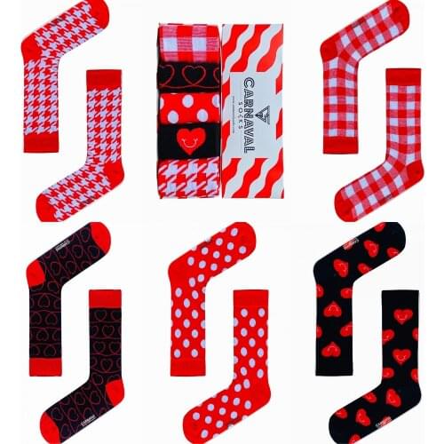 Socks 5 Pieces Set Red Checked Design Unisex Women And Men Sweatproof Washable Flexible Sale Summer Spring Autumn Fashion Trend