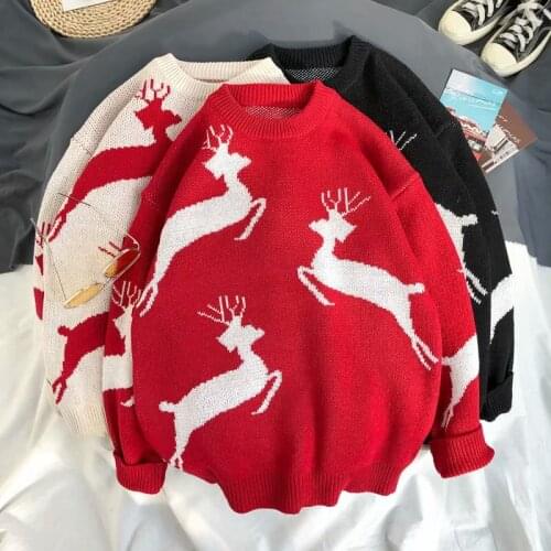 NEW Fashion Spring Autumn Men Clothes O-neck Christmas elk pattern Sweater Korean ins student handsome loose Knit Thick pullover