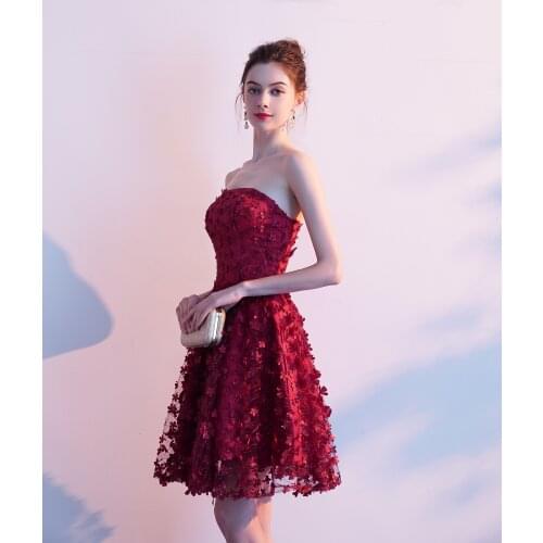 New Women Sexy Lace Every Party Dresses Ladies Floral Short Elegant Mini Dresses Females Sexy Empire Strapless Dresses Size 6-16