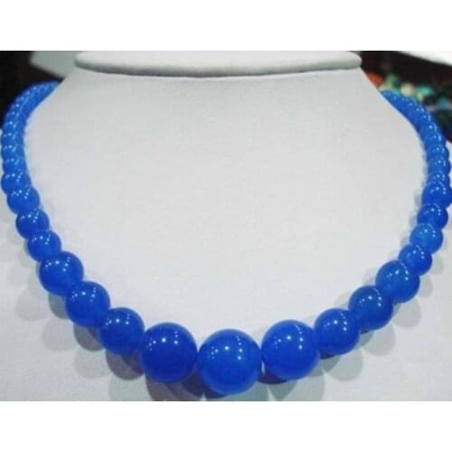 Charming 6-14mm blue chalcedony round beads jades semi-precious stone chokers chain necklace for women party gifts 18"BV44