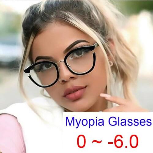 Optical Myopia Computer Glasses Transparent Women Retro Cat Eye Anti Blue Light Prescription Glasses Minus 0 TO -6.0 Nearsighted