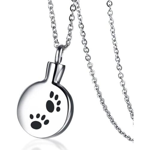 Stainless Steel Ash Cremation Urn Pendant Necklace Pet Paw Jewelry Gift For Him with Chain