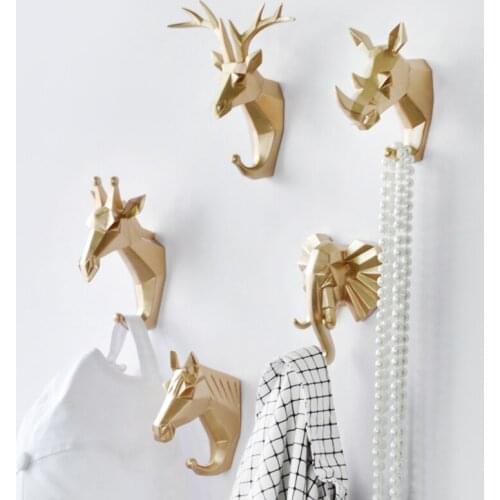 Resin Animal Head Hook Hanger Rack Holder Wall Mount Home Room Decor Coat Hat Key Hook WXV Sale