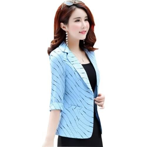Striped Small Blazer Women Coat 2021 Spring Womens Short Blazer New Style Suit Jacket Thin Office Blazer Wild Workwear Tops