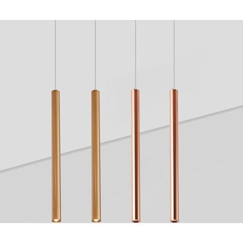 Sanmusion Modern Pendant Lights Long Tube Cord Hanging Lamps 30cm 40cm 50cm 220V Gold Silver Aluminum Spotlight lens Lampadas