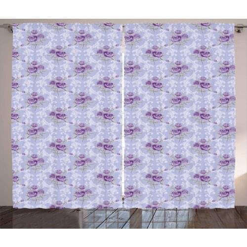 Mauve Roses Curtains Pastel Art English Garden Damask Satin Fabric Drapes for Living Room Bedroom 2 Panel Window Set