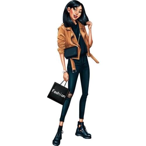 Thermal Patches Modern Girl T-Shirt Stickers Diy Princess Patch Heat Transfer Clothes Diy Iron on Transfer Applique F