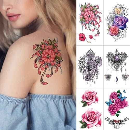 Waterproof Temporary Tattoo Sticker Snake Rose Lotus Flash Tattoos Lace flowers Body Art Arm Water Transfer Fake Tatoo Women Men