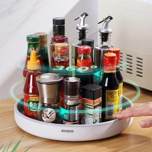 Rotating Storage Rack Multifunctional Seasoning Organizer Shelf Oilproof Non-Slip Kitchen Supplies Holder Countertop Storage Box