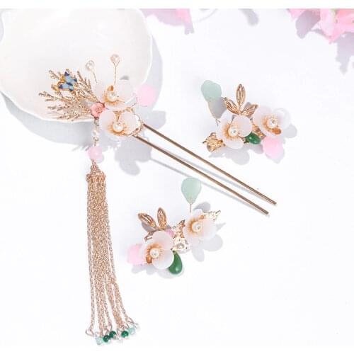 Ancient Chinese Hairpins Hanfu Dress Tassel Step Shake Flower Hair Sticks Forks Clips Bride Noiva Wedding Hair Jewelry FORSEVEN