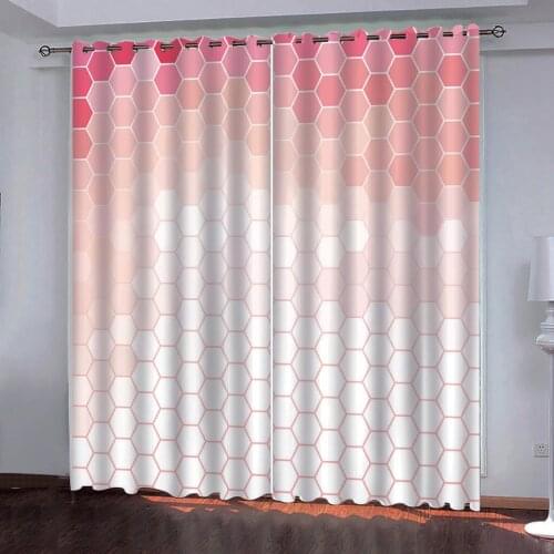 The New Modern Luxury Curtain For Living Room Kitchen Bedroom Window Blackout White red geometric hexagon row pattern Custom
