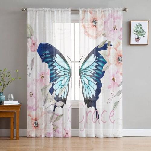 Butterfly Flower Music Notes Sheer Curtains for Living Room Bedroom Kitchen Tulle for Windows Voile Drapes Home Decoration