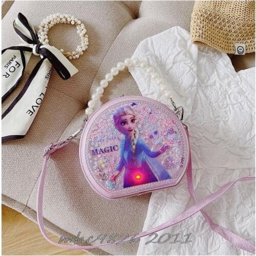 Disney Women Messenger Bag Frozen Elsa Beads Pu Leather Handbag Female Shoulder Bags Top-handle Bolsas