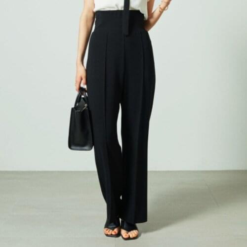 Japan Style Office Lady High Waist Trousers Stretch Knitted Casual Solid Wide Leg Pants 2021 Fall New All-match Pantalones Mujer