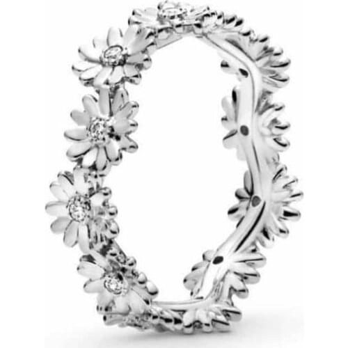 925 Sterling Silver Pandora Ring Dazzling Daisy Flower With Crystal Rings For Women Wedding Party Fashion Jewelry