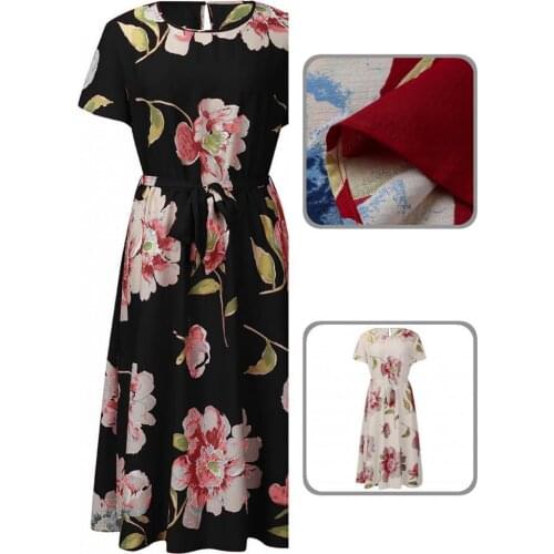 All Match Casual Tight Waist Plus Size Dress Easy to Wash Summer Dress Floral Printed for Daily Wear