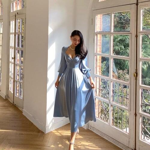 Long Sleeve V-neck Hepburn Dress 2021 Spring New Womens French Retro Temperament Dress