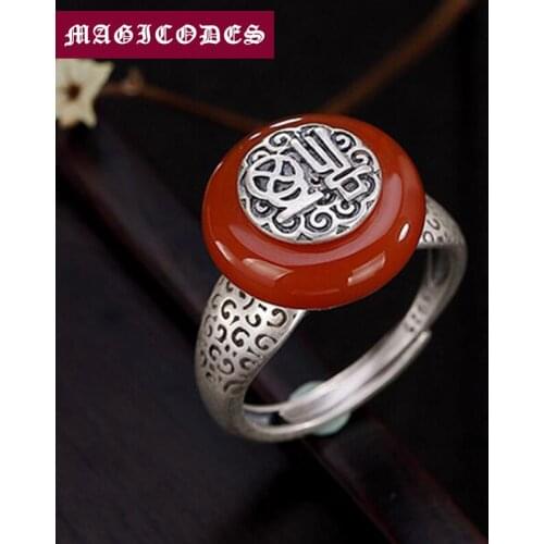 2019 New Initial Adjustable Ring 100% Real 925 Sterling Silver Jewelry Women Mosaic Agate Blessing Wedding band Opening Ring R16