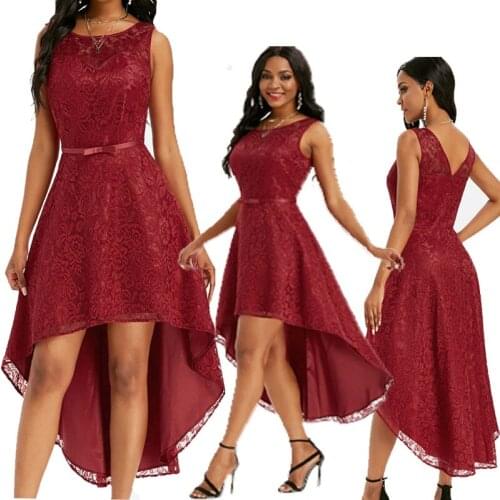 Lace Flower Dip Hem Cami Party Dress Women Vintage Dress Bandage Irregular Flower Embroidered High Low Sexy Party Dress