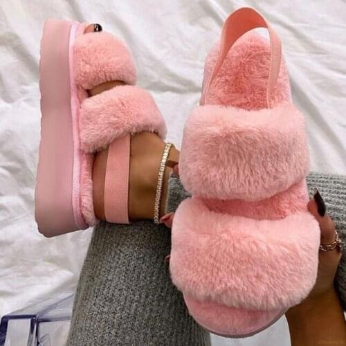 2021 women autumn/winter slippers thick-soled double-layer fox fur back straps versatile durable sandals outdoor ladies shoes