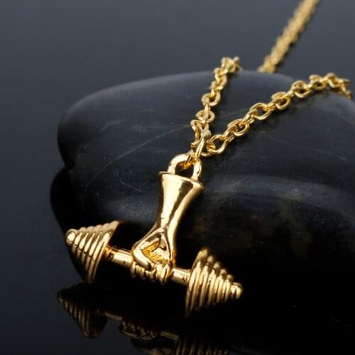 3 Colors Dumbbell Necklace Pendant Jewelry Gym Fitness Barbell Pendant Necklaces For Women Men Jewelry Sport Kettlebell Barbell