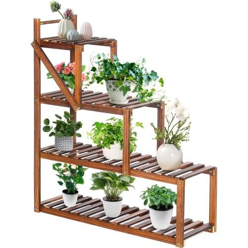 3-Tier 9 Pots Wooden Plant Flower Stand Shelf Balcony Garden Flower Plant Stand Display Shelf Corner Stand Display Shelf Rack