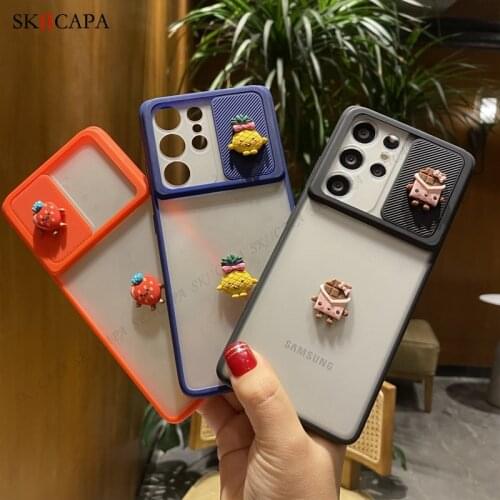 3D Cartoon Slide Camera Lens Protective Cover for Samsung Quantum2 A82 S21 S20 Ultra F62 Note 20 Matte Shockproof Phone Case