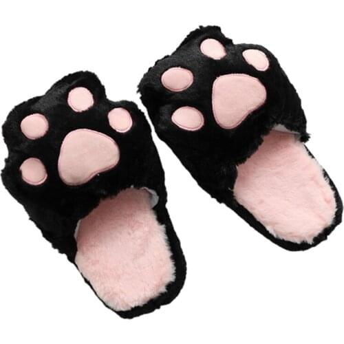 63HC Lovely Creative Pink Black Gray Cat Claw Couple Plush Home Anti Slip Warm Comfortable Slippers for Women Girls