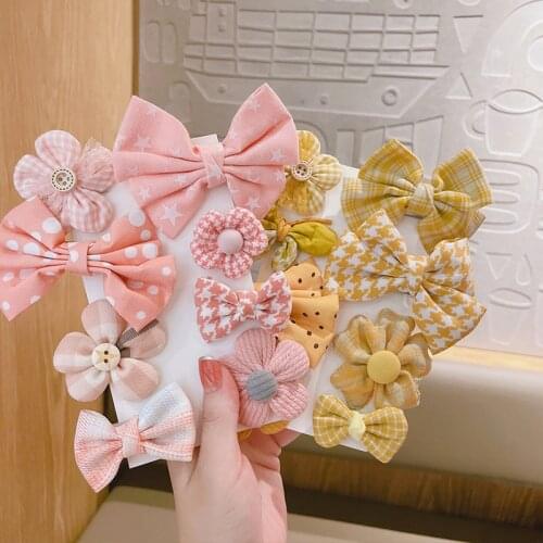 8Pcs/Set New Girls Flower Hair Clips Cute Cloth Bow Hairpins Kids Sweet Barrettes Headwear Fashion Hair Accessories Ornaments