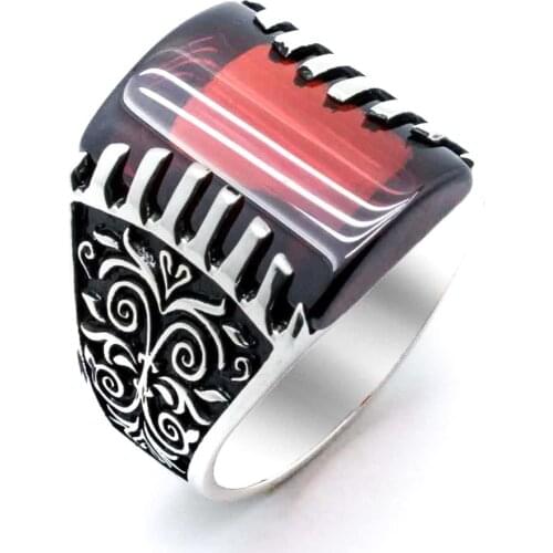 925 sterling Silver Red Zircon Stone Pattern Ring