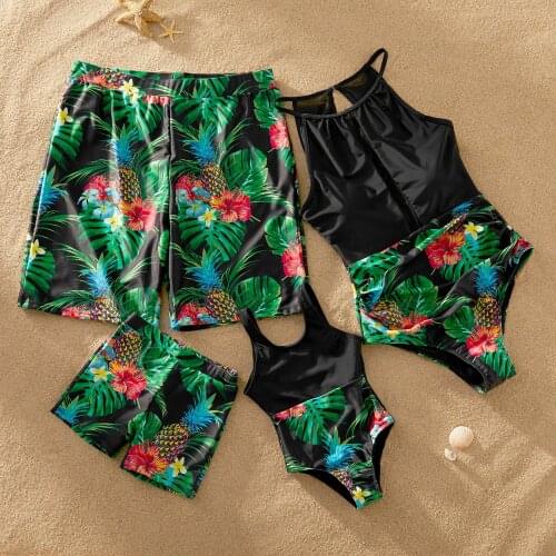 PatPat 2021 New Summer Pineapple Printed Stiching Matching Swimsuits
