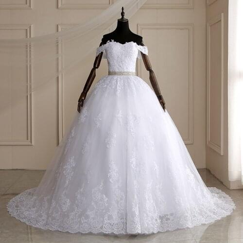Long Train Ball Gown Belted Wedding Dresses 2021 Bridal Dress Off Shoulder Vestidos De Novia Robe De Mariee