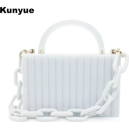 Brand Design Lady Wallet Women Chic White Striped Acrylic Evening Bag Noble Clear Totes Clutch Purse Vintage Party Prom Handbags