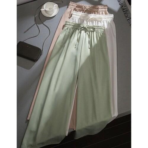 Office Women Streetwear Chiffon Ankle Length Pants Korean Style Women Straight Leg Pants Highwaist Trousers Long Trousers Lady