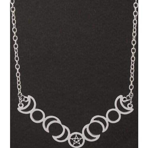 Sun Moon Pentagram Pendant Necklace Women Men Stainless Steel Vintage Witchcraft Statement Chain Wiccan Jewelry Gift Wholesale