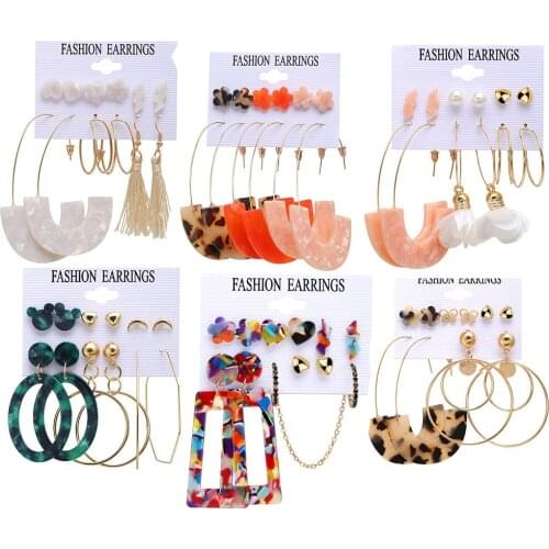 Charmsmic New Acrylic Women Exaggerated Ear Jewelry Geometric Big Hoop Earrings Sets Night Club Jewellery Accessories 2021