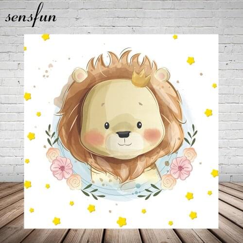 Sensfun Cartoon Baby Lion Backdrops For Baby Shower Newborn Kids 1st Birthday Party Photography Backgrounds Custom Photocall