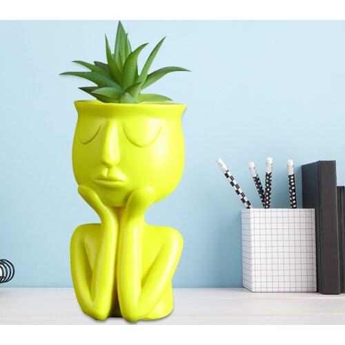 Humanoid Bonsai Resin Pot Desktop Succulent Head Vase Small Landscape Decoration Abstract Succulents Plant Pot Vase