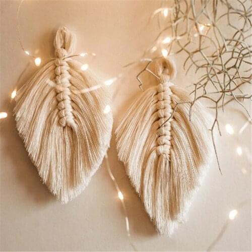 Handmade Cotton Macrame Coaster Leaf Feather Macrame Wall Hanging Tapestry Candle Holder Wedding Party Placemat Table Home Decor