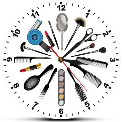 Beauty Hair Salon and Makeup Tools Shop Custom Clock Acrylic Hanging Clock Beauty Salon Haircut Studio Decorative Wall Clock