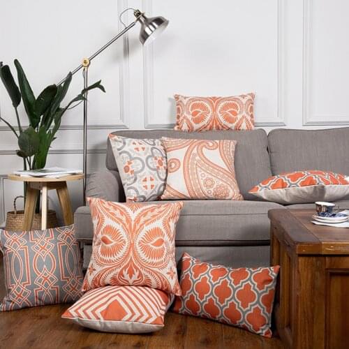 Wholesale Linen Pillow Cover Cushion Cover Vintage Red Orange Grey Geometric Home Decorative Pillow Case 45x45cm/30x50cm