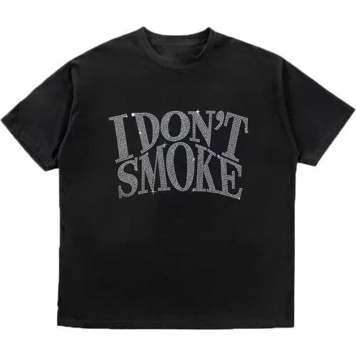 100% Cotton Summer Original Design Water Diamond LOGO Printed Flower Trend Couples Short Sleeves T-Shirt Men