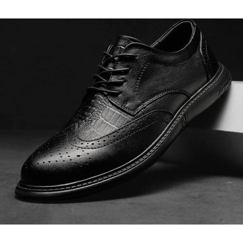 Genuine Leather Men Shoes New Mens Business Formal Dress Shoes High Quality Big Size 37-47 All-Match Casual Luxury Brogue Shoes