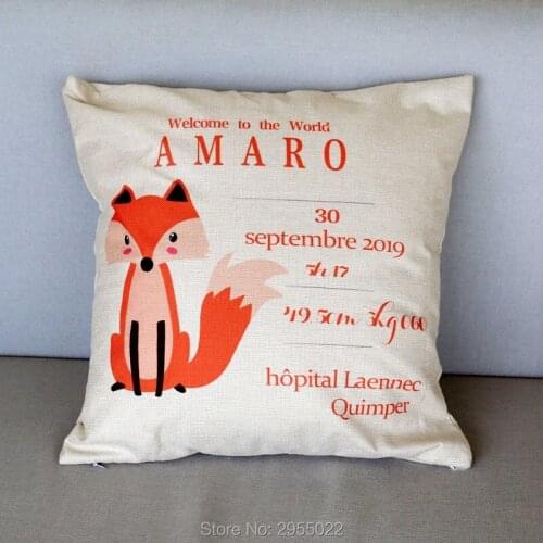 Canvas Cushion Cover,Custom Cartoon Fox birth announcement Pillow Cases, gift for couple,baby shower gift,birthday gift