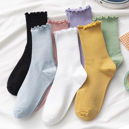 White Socks Women Kawaii Cute Frilly Ruffle Socks Summer Cotton Breathable Korean Japanese Fashion Candy Color Crew Socks Female