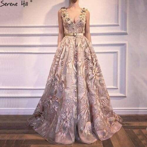 New Deep-V Fashion Sexy Beach Evening Dresses Flowers Sequined Vintage Formal Evening Gowns 2021 Serene Hill LA6504